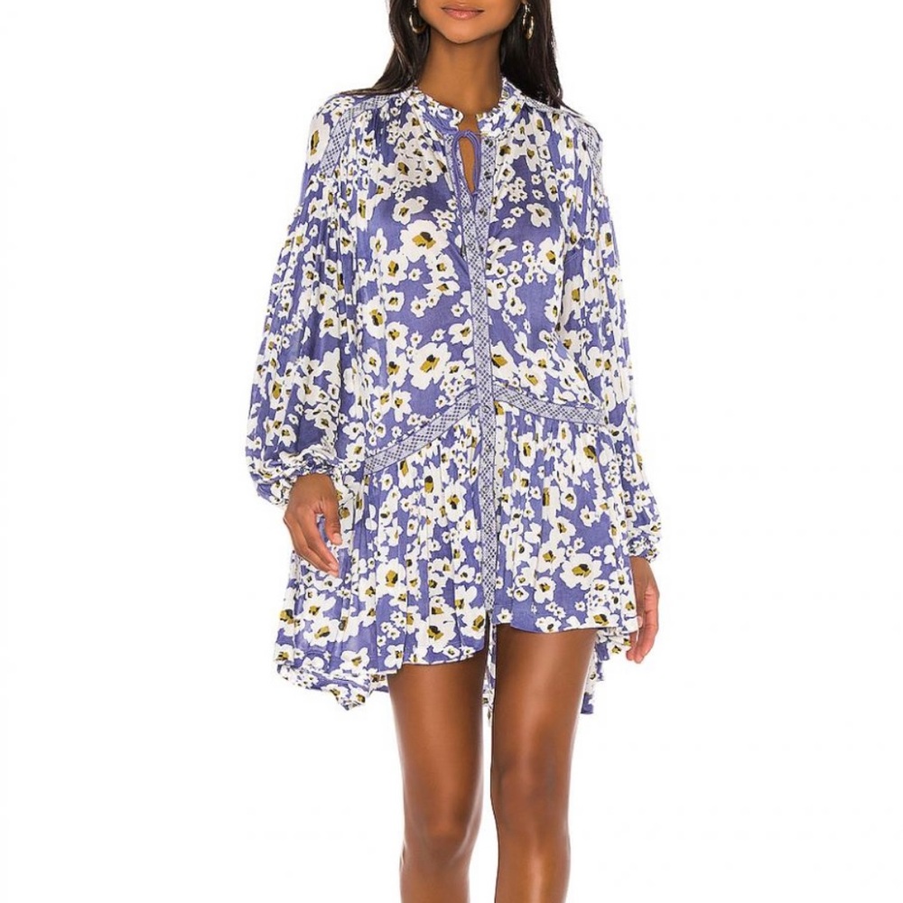 Free People Lavender Floral Long-Sleeve Tunic Dress